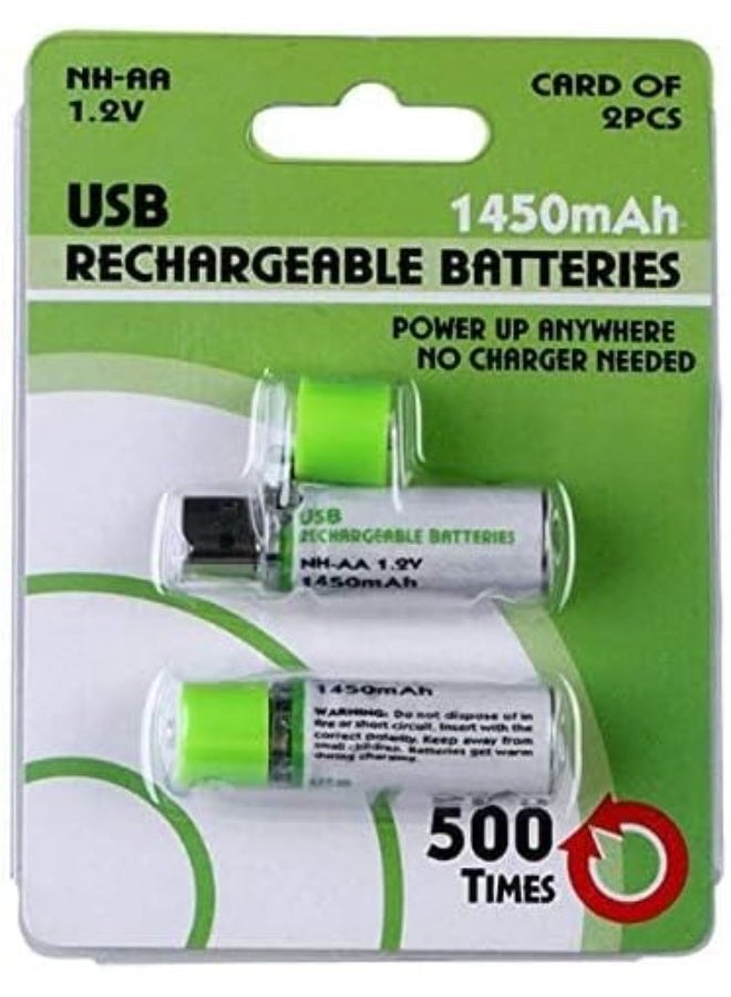 Two 1450mAh AA rechargeable USB batteries - Energy-saving and eco-friendly 2-in-1 design - Image 1
